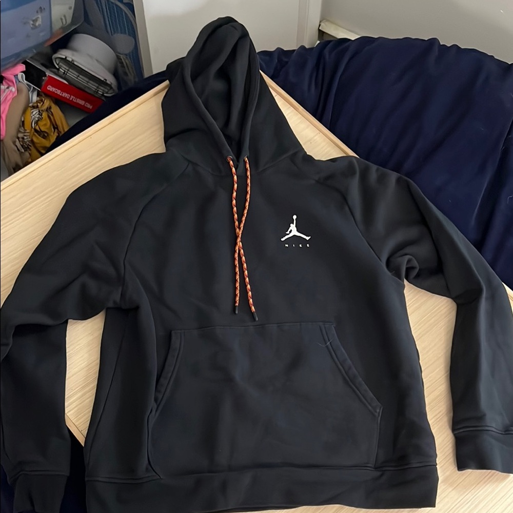 Jordan Black Hoodie with White Jumpman and Orange Drawcords